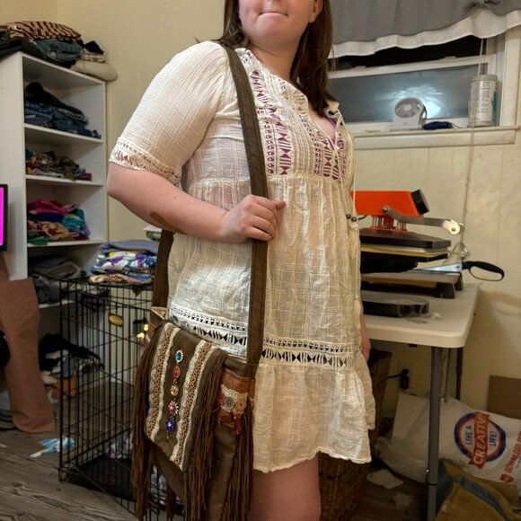 Leather Shoulder Bag, Purse, Pocketbook, Handbag, Boho, Suede Fringe - Picture 8 of 11